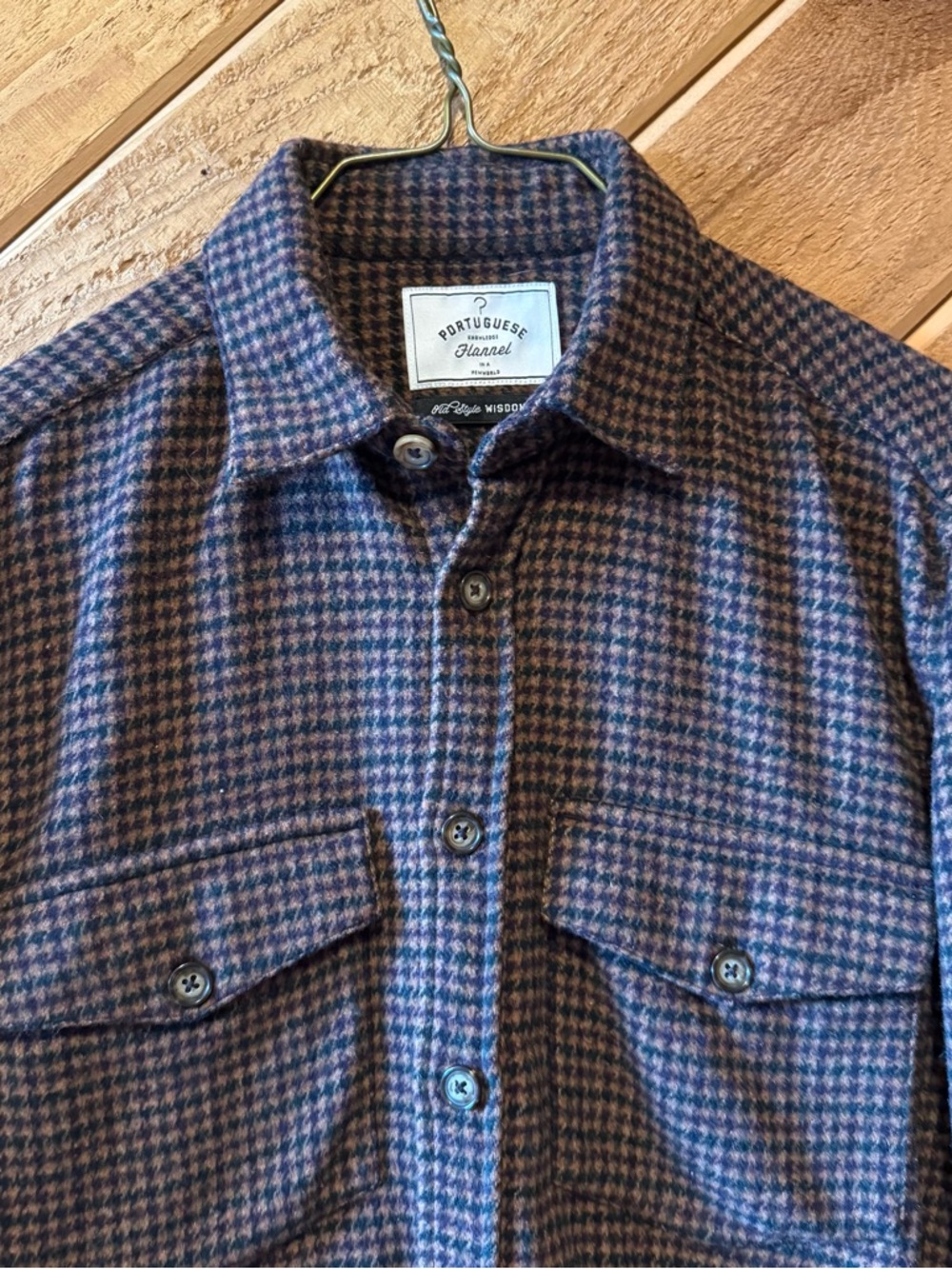 Portuguese Flannel Blue & Brown Houndstooth Shirt Jacket